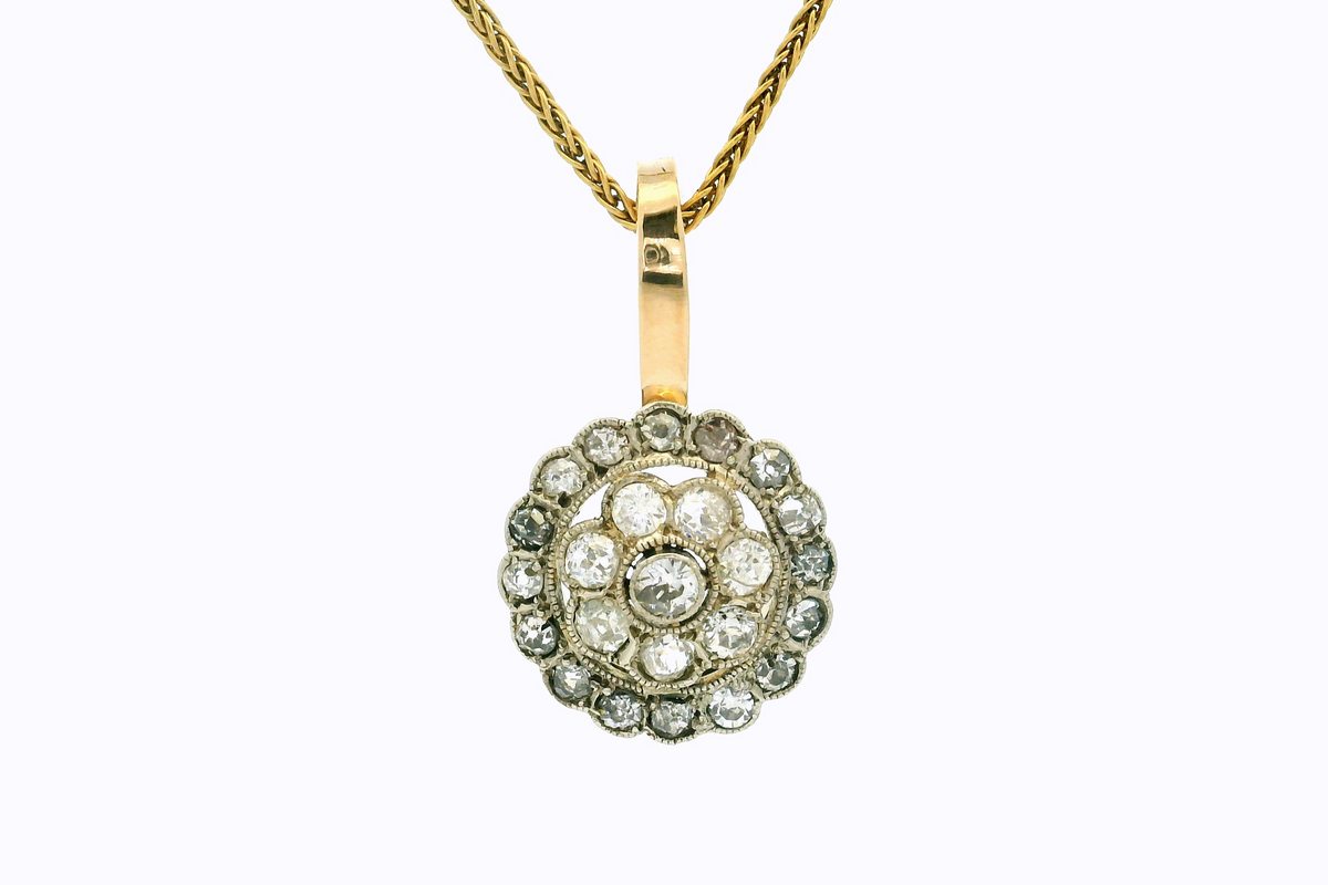ANTIQUE LATE VICTORIAN DIAMOND CLUSTER PENDANT 15ct GOLD