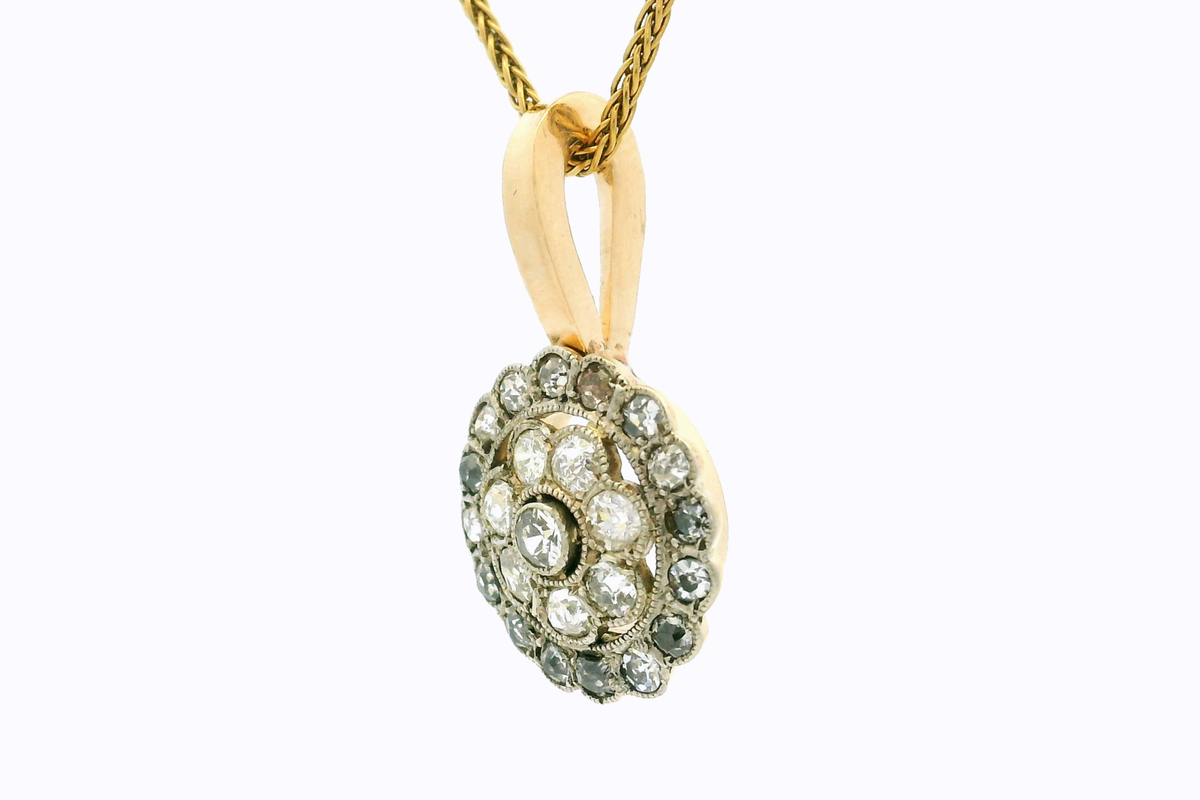 ANTIQUE LATE VICTORIAN DIAMOND CLUSTER PENDANT 15ct GOLD
