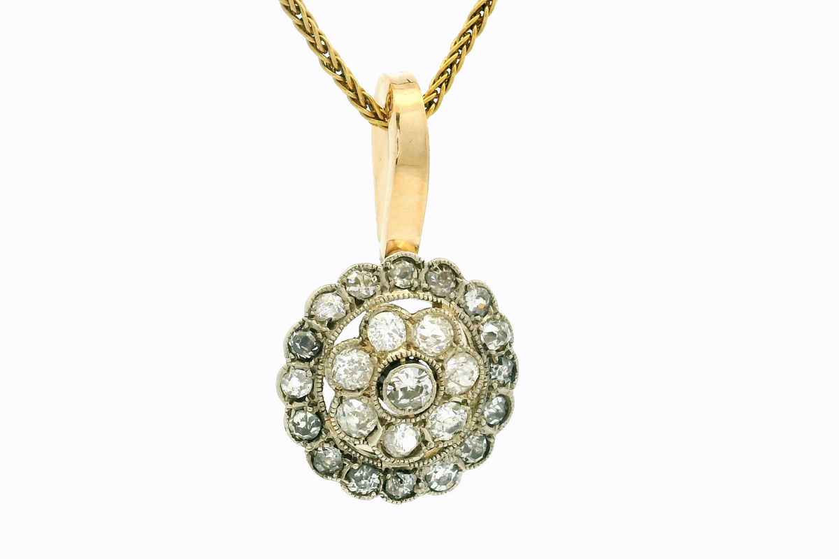 ANTIQUE LATE VICTORIAN DIAMOND CLUSTER PENDANT 15ct GOLD