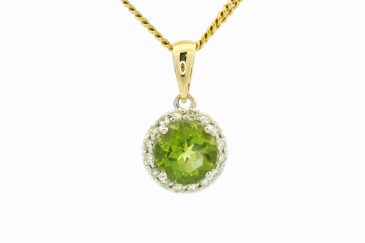 MODERN PERIDOT &amp; DIAMOND PENDANT 9ct GOLD