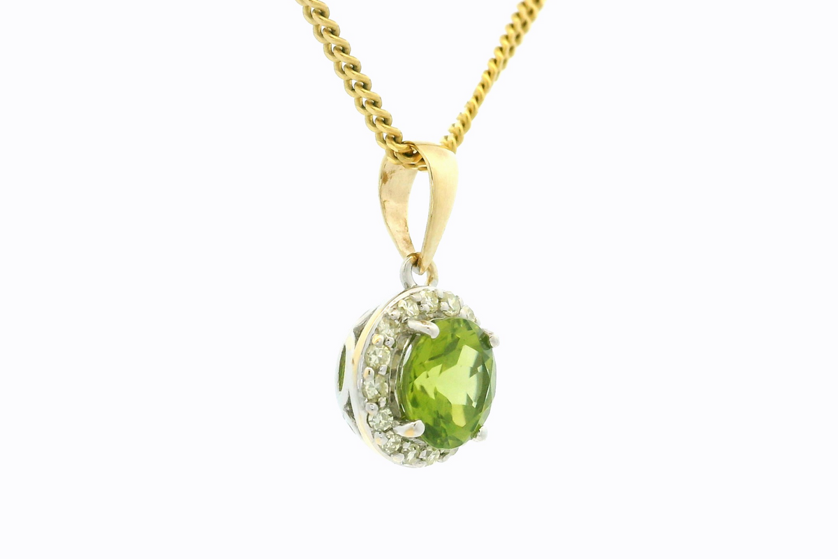 MODERN PERIDOT &amp; DIAMOND PENDANT 9ct GOLD