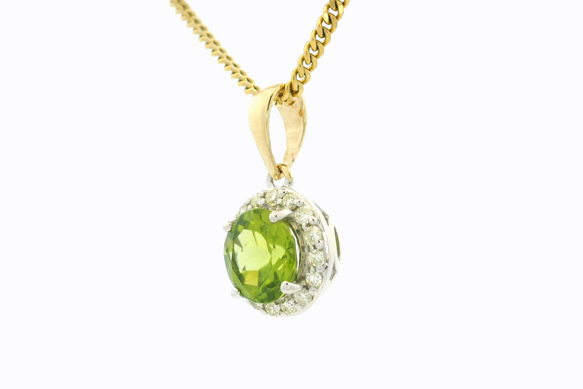MODERN PERIDOT &amp; DIAMOND PENDANT 9ct GOLD