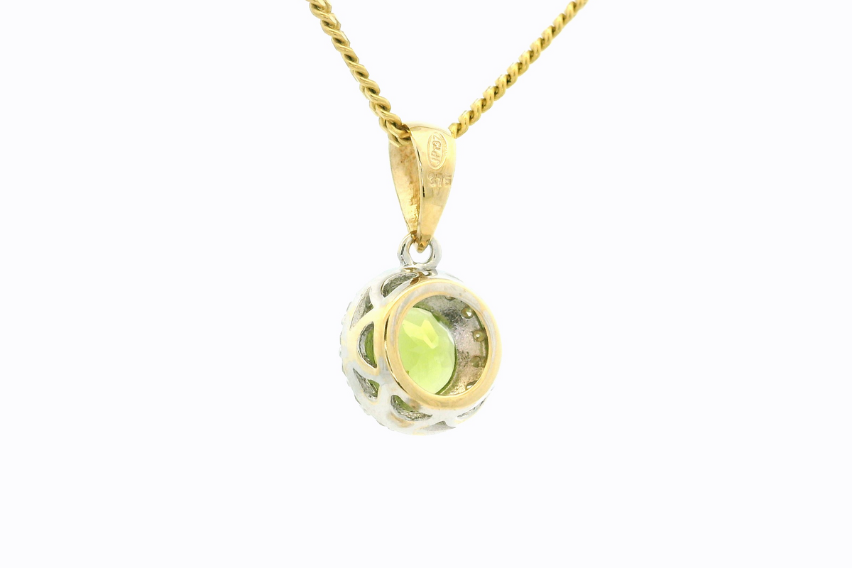 MODERN PERIDOT &amp; DIAMOND PENDANT 9ct GOLD