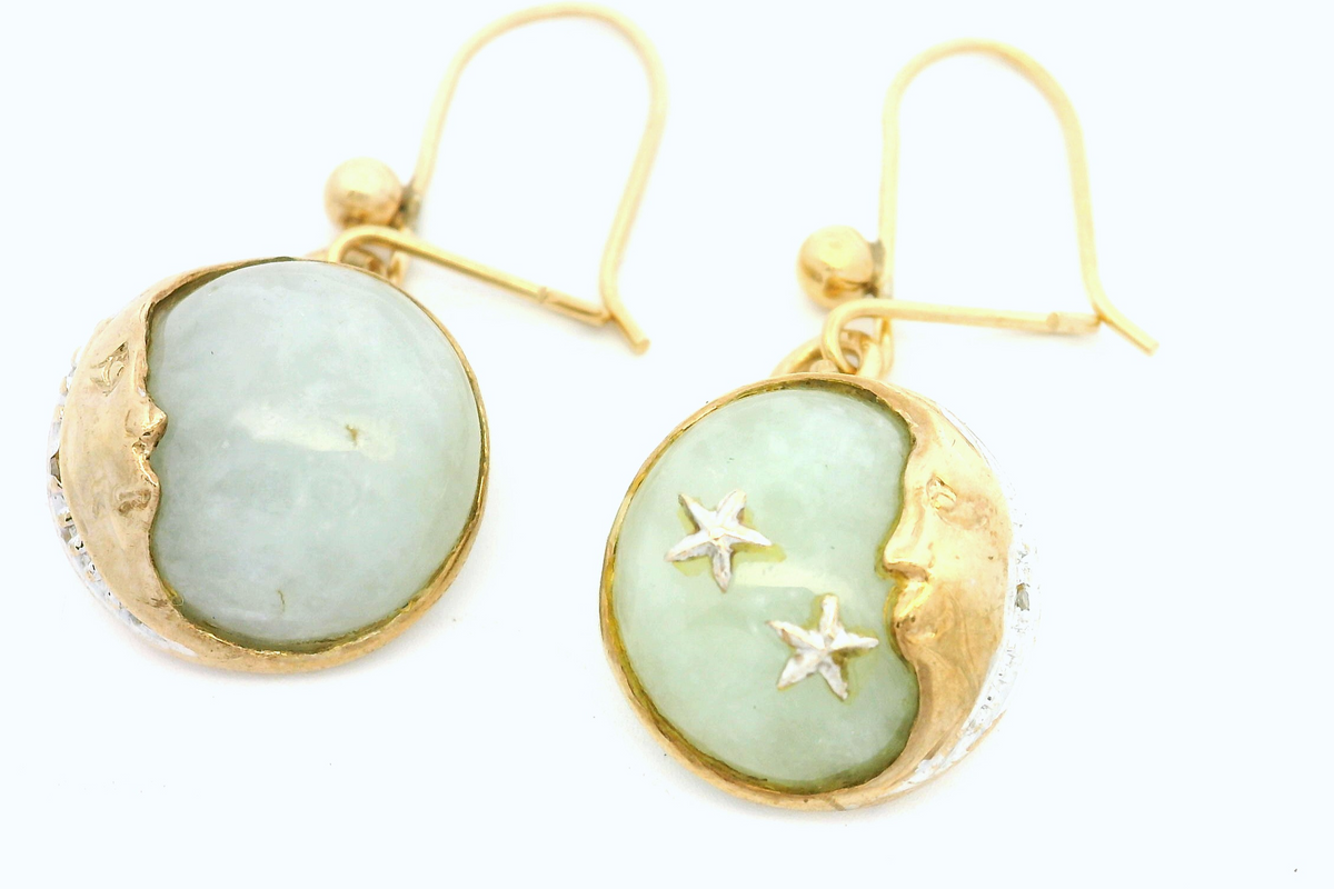 ANTIQUE EDWARDIAN c1910 JADE EARRINGS 9ct GOLD