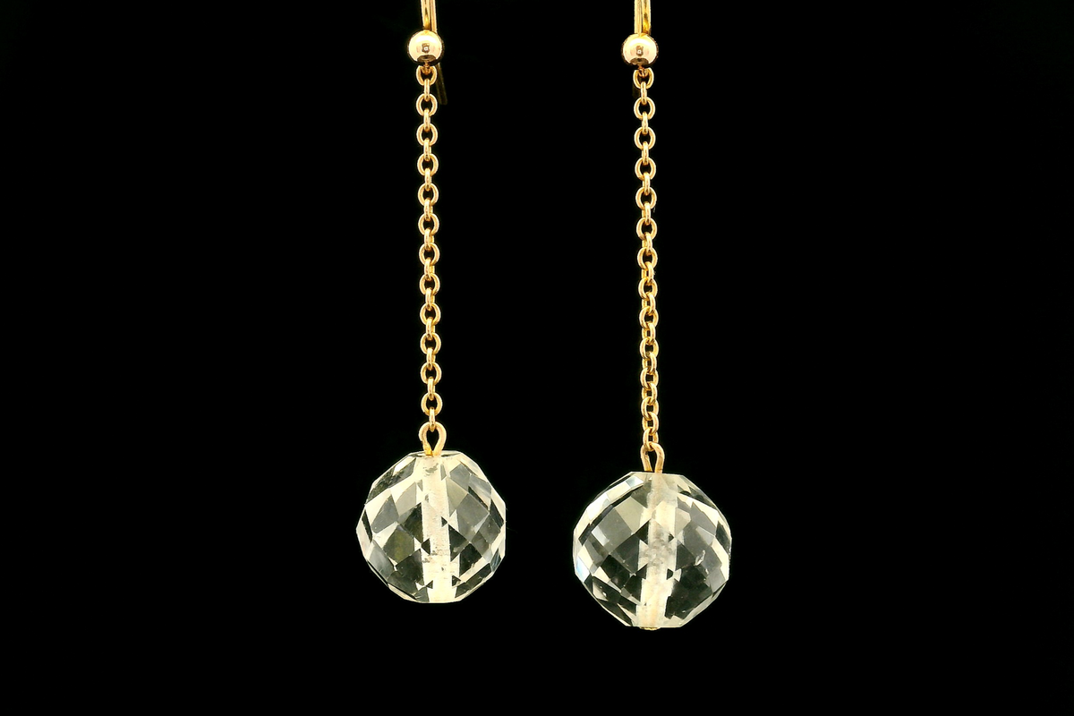 ANTIQUE c1900 ROCK CRYSTAL DROP EARRINGS 9ct GOLD