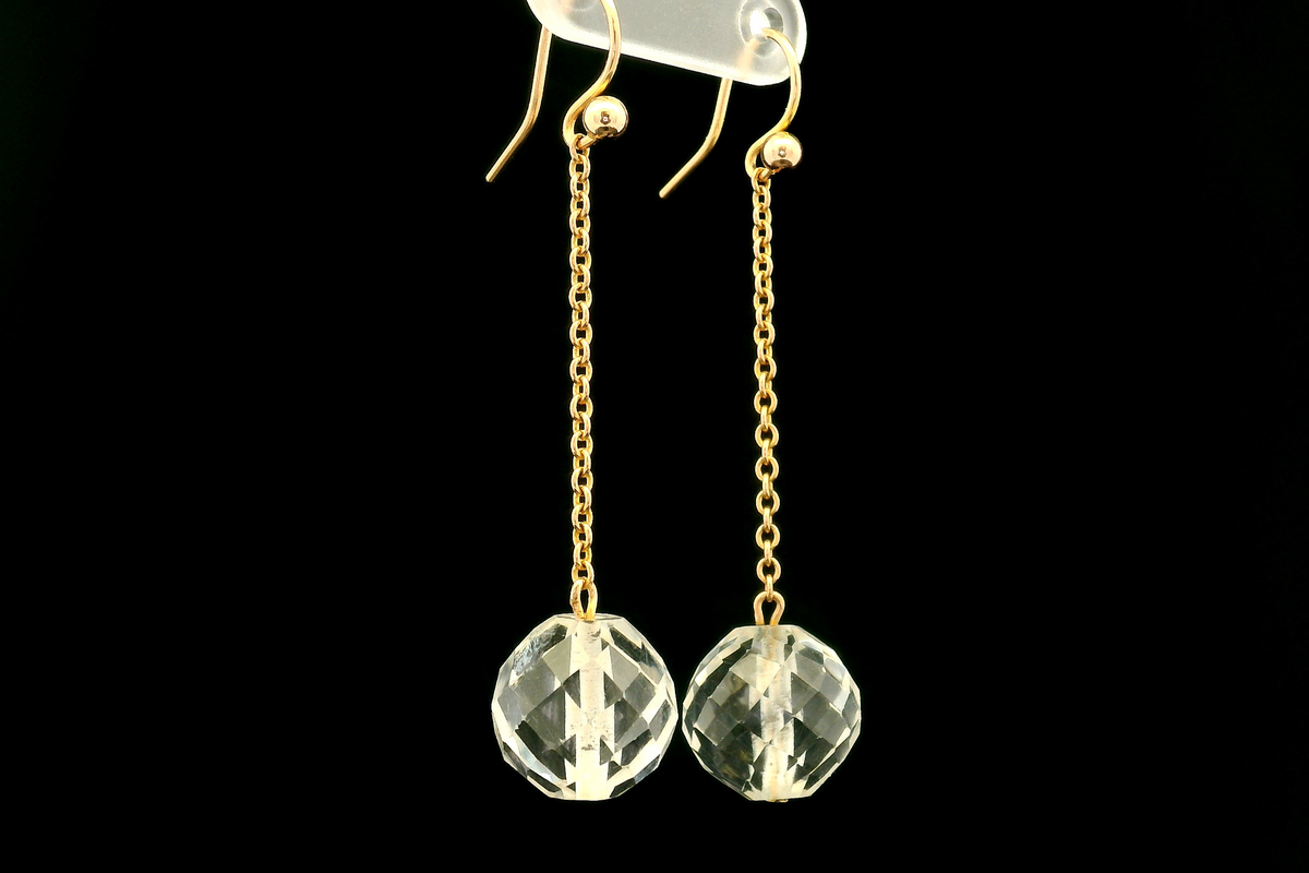 ANTIQUE c1900 ROCK CRYSTAL DROP EARRINGS 9ct GOLD