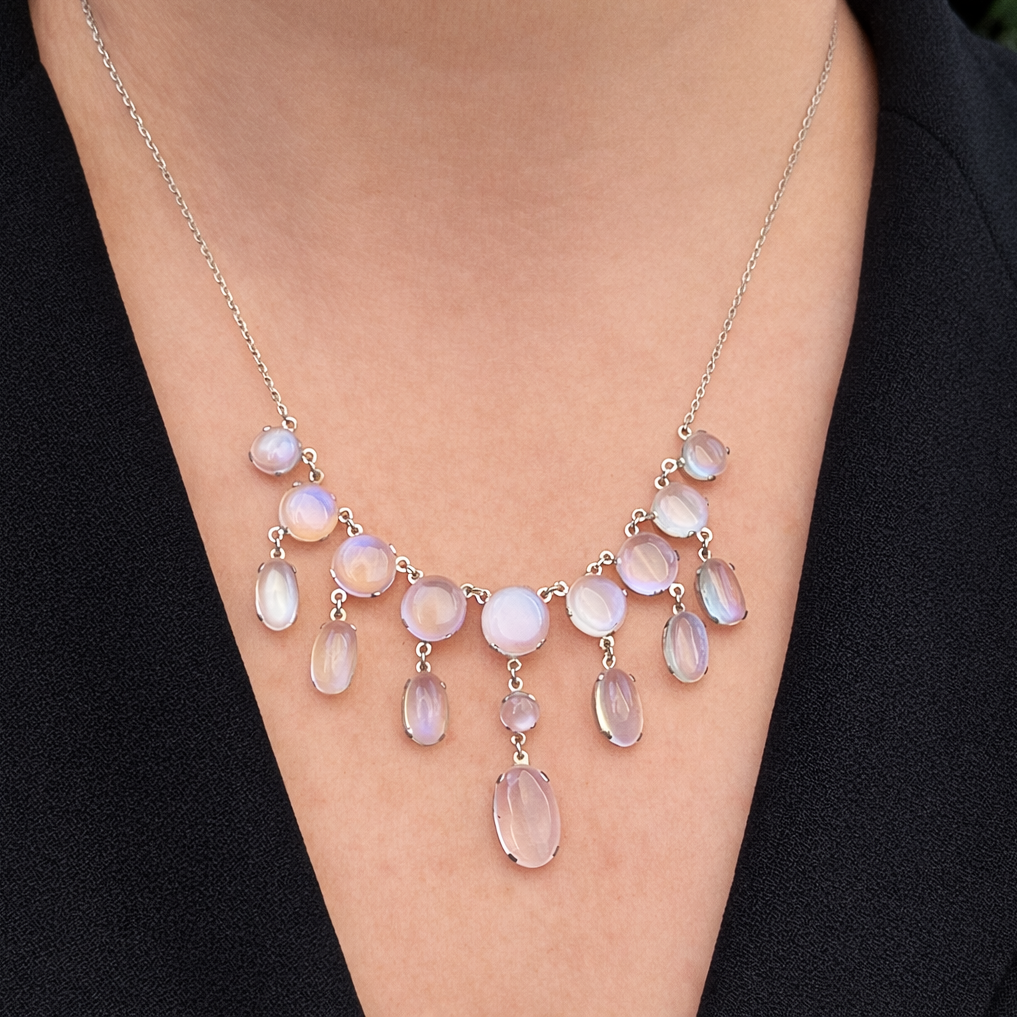 ANTIQUE EDWARDIAN c1900 STERLING SILVER MOONSTONE FESTOON NECKLACE
