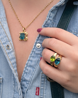 BESPOKE TEAL TOURMALINE & DIAMOND RING 9ct GOLD