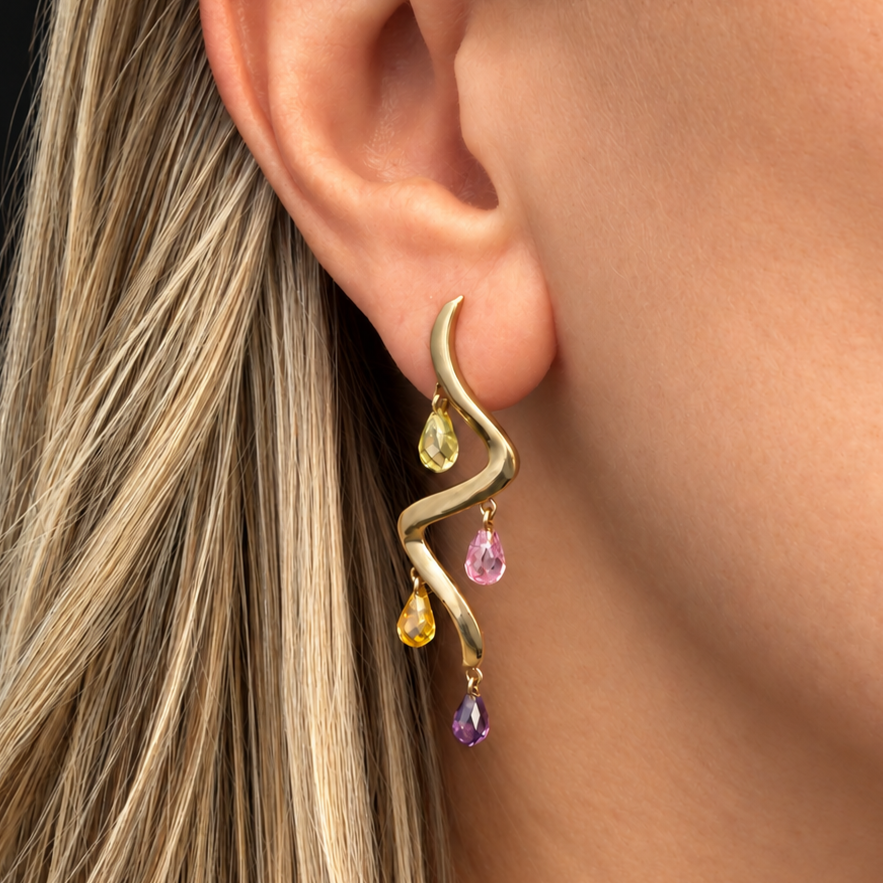 CONTEMPORARY MIXED GEM EARRINGS 9ct GOLD