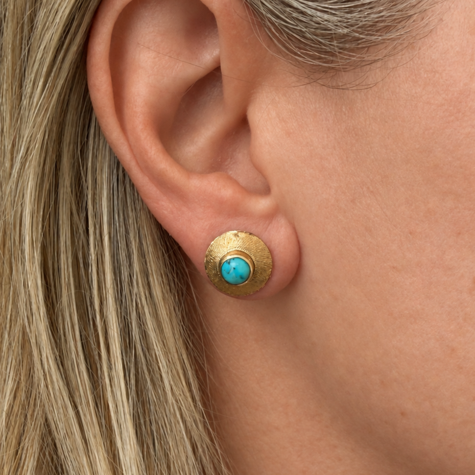 VINTAGE MID-CENTURY TURQUOISE EARRINGS 18ct GOLD