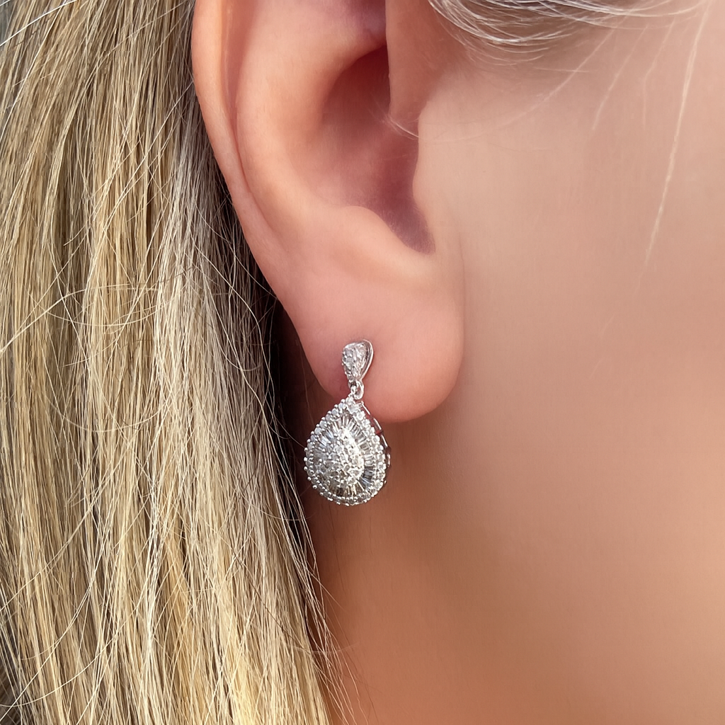 DIAMOND TEARDROP EARRINGS 9ct WHITE GOLD