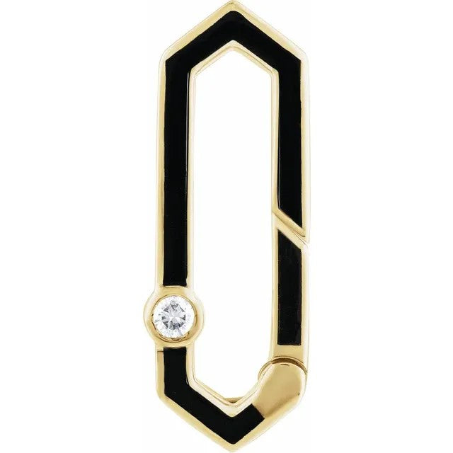 CONTEMPORARY BLACK ENAMEL &amp; DIAMOND CHARM BALE/EXTENDER 14ct GOLD