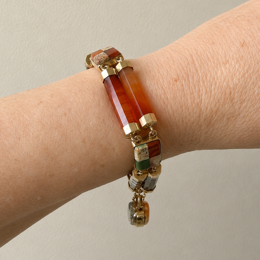 ANTIQUE VICTORIAN AGATE BRACELET 9ct GOLD