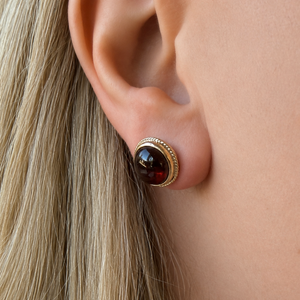 VINTAGE CABOCHON GARNET EARRINGS 9ct GOLD