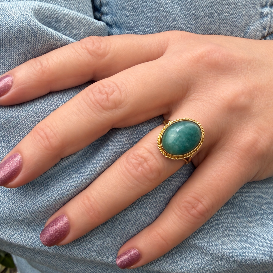 MID-CENTURY AVENTURINE QUARTZ RING 9ct GOLD