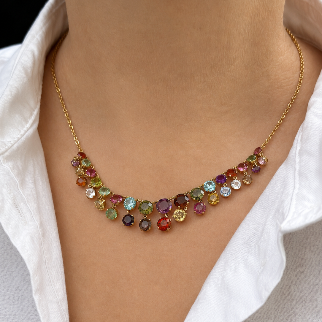 ANTIQUE EDWARDIAN c1900 HARLEQUIN NECKLACE 9ct GOLD