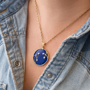 MODERN LAPIS LAZULI & DIAMOND PENDANT 9ct GOLD