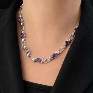 VINTAGE MID-CENTURY 21.84ct AMETHYST NECKLACE STERLING SILVER