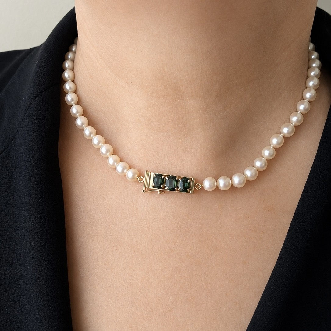 BESPOKE 2.88ct SAPPHIRE & PEARL NECKLACE 14ct GOLD