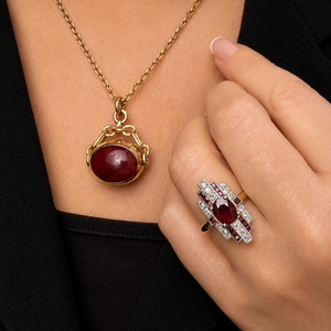 ART DECO PIGEON BLOOD RUBY & DIAMOND RING 18ct GOLD