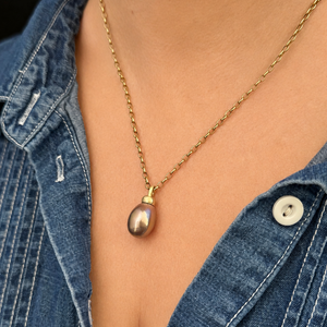 BESPOKE PEACOCK BAROQUE PEARL PENDANT 14ct GOLD