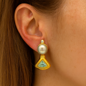 RETRO CONVERTIBLE TOPAZ, DIAMOND & PEARL EARRINGS 9ct GOLD