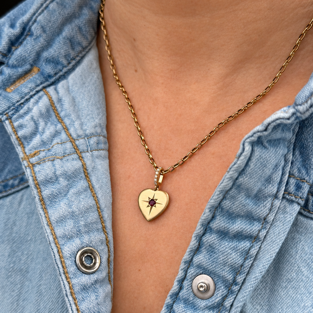 BESPOKE RUBY &amp; DIAMOND PENDANT 9ct GOLD