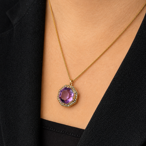 ANTIQUE VICTORIAN AMETHYST & SEED PEARL PENDANT 9ct GOLD