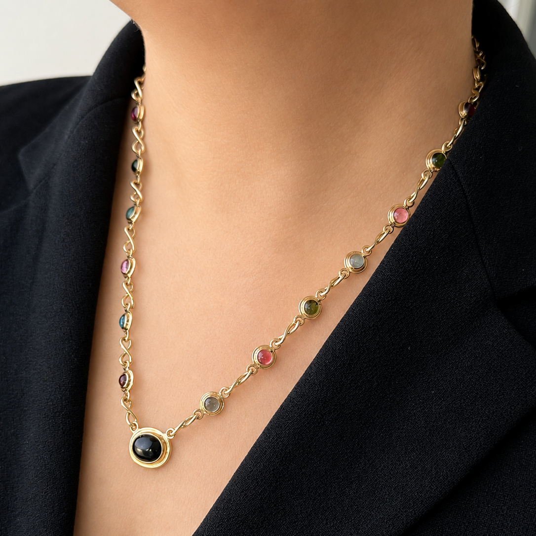 CONTEMPORARY 16ct TOURMALINE NECKLACE 9ct GOLD