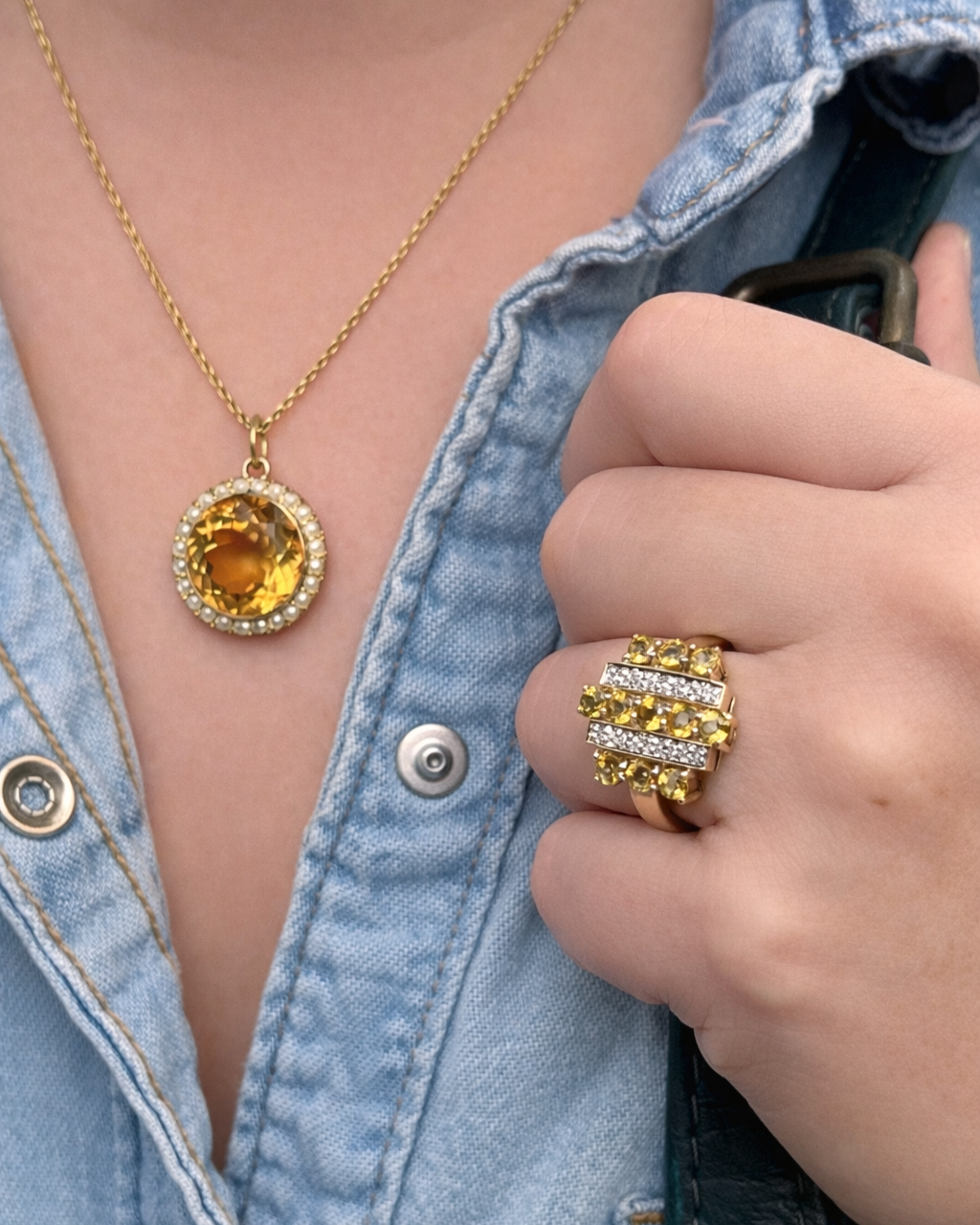 ANTIQUE EDWARDIAN CITRINE &amp; PEARL PENDANT 9ct GOLD