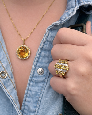 RETRO ART DECO INSPIRED CITRINE & DIAMOND RING 9ct GOLD