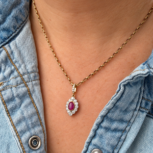 ART DECO RUBY & DIAMOND PENDANT 18ct GOLD