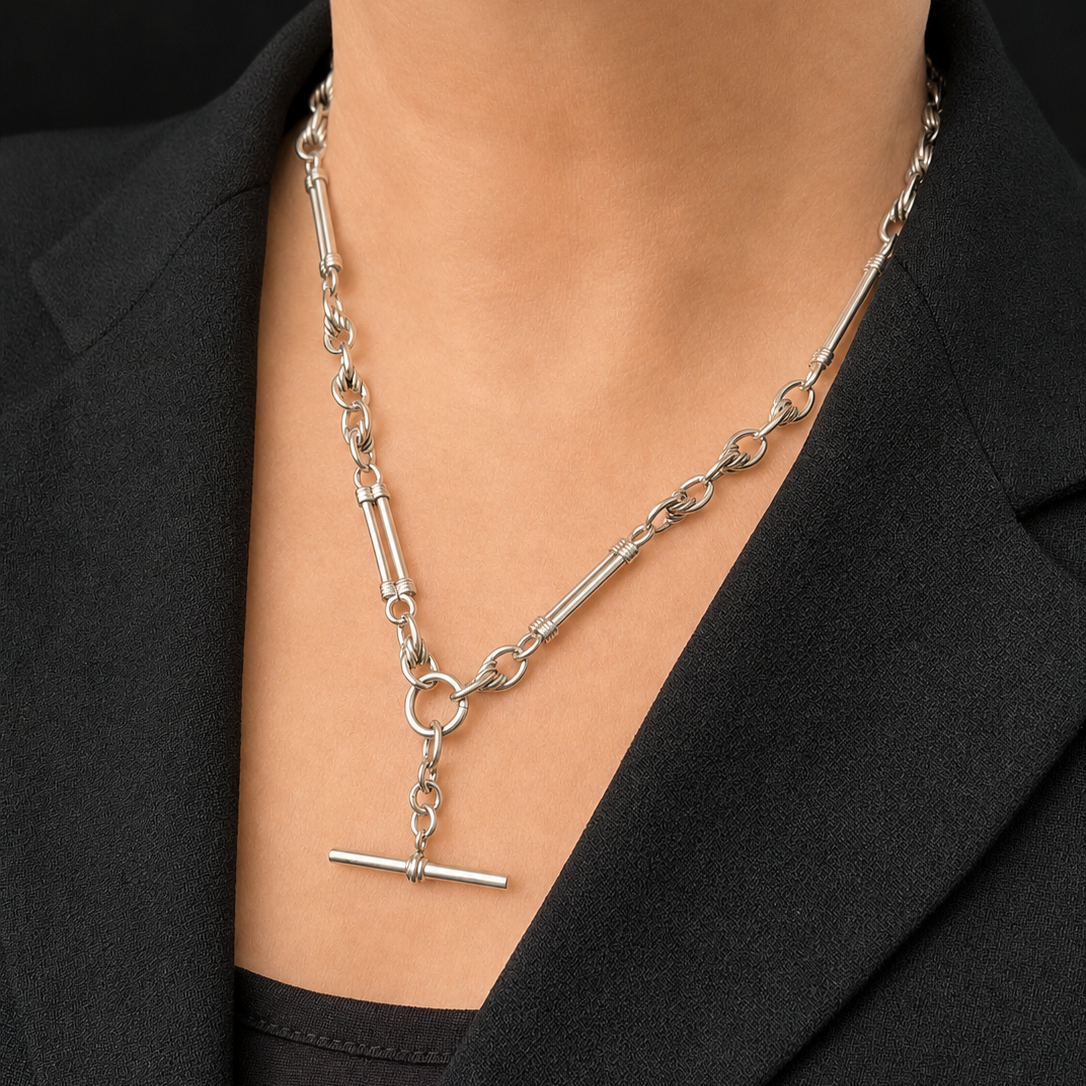 ANTIQUE VICTORIAN STERLING SILVER ALBERT CHAIN