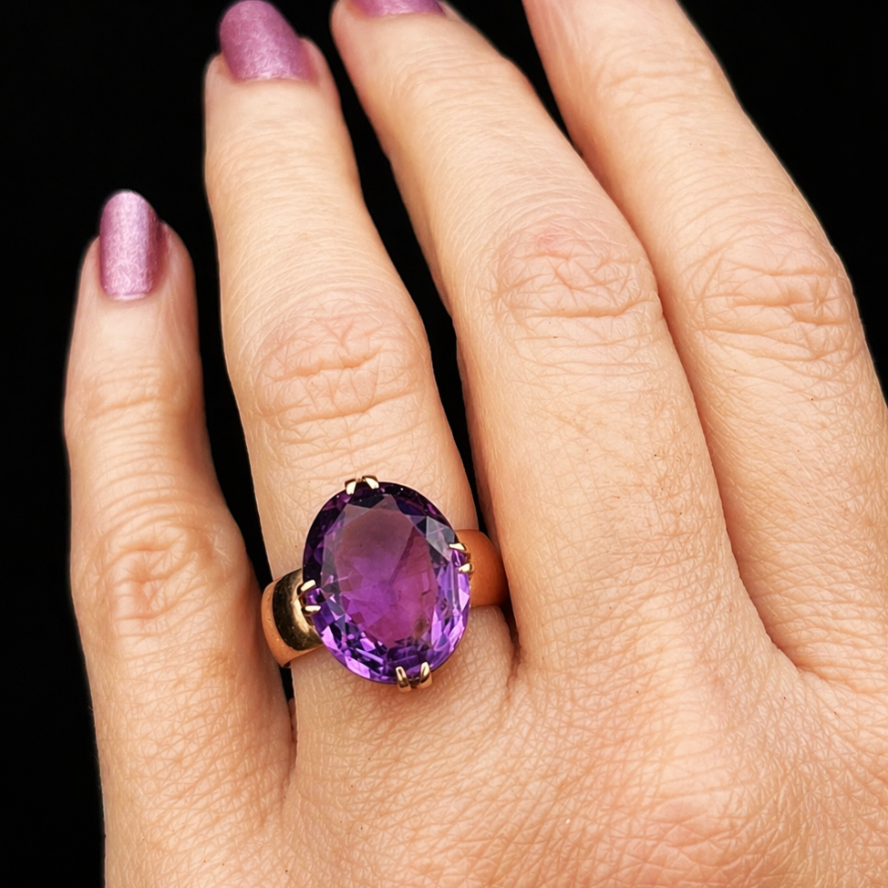 ANTIQUE EDWARDIAN 1914 AMETHYST DRESS RING 9ct GOLD
