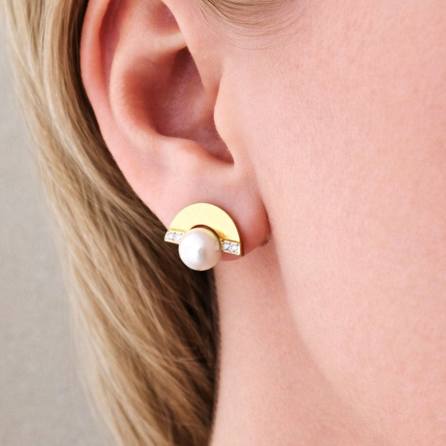 STATEMENT VINTAGE PEARL &amp; DIAMOND EARRINGS 18ct GOLD