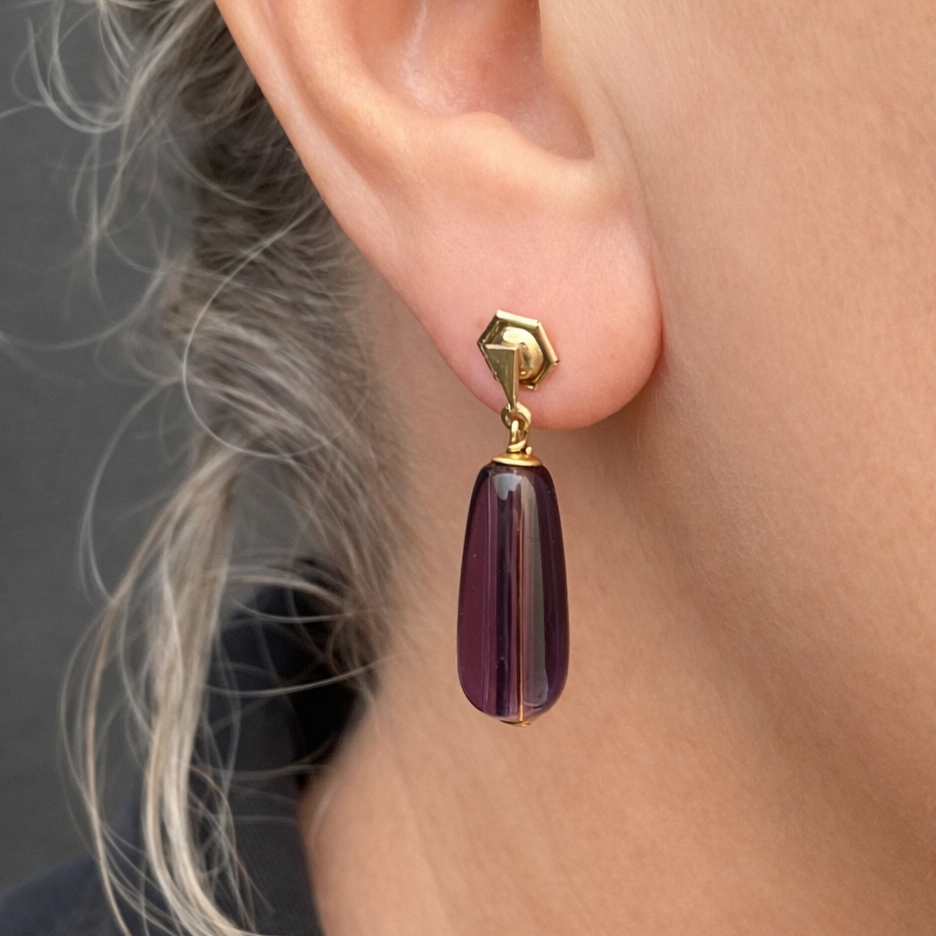 VINTAGE ART DECO c1930’s AMETHYST BULLET EARRINGS 9ct GOLD