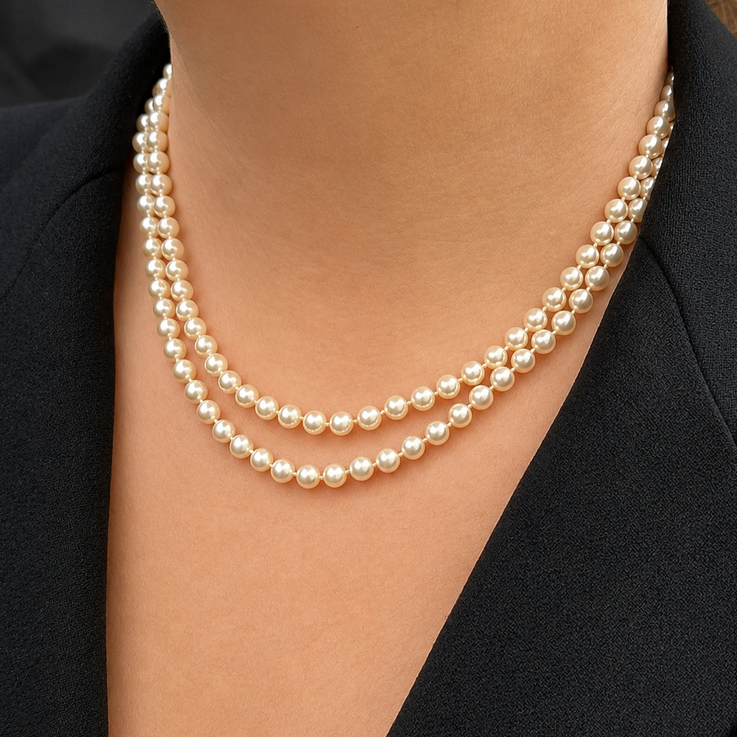 VINTAGE DOUBLE STRAND PEARLS TOPAZ & DIAMOND CLASP 18ct GOLD