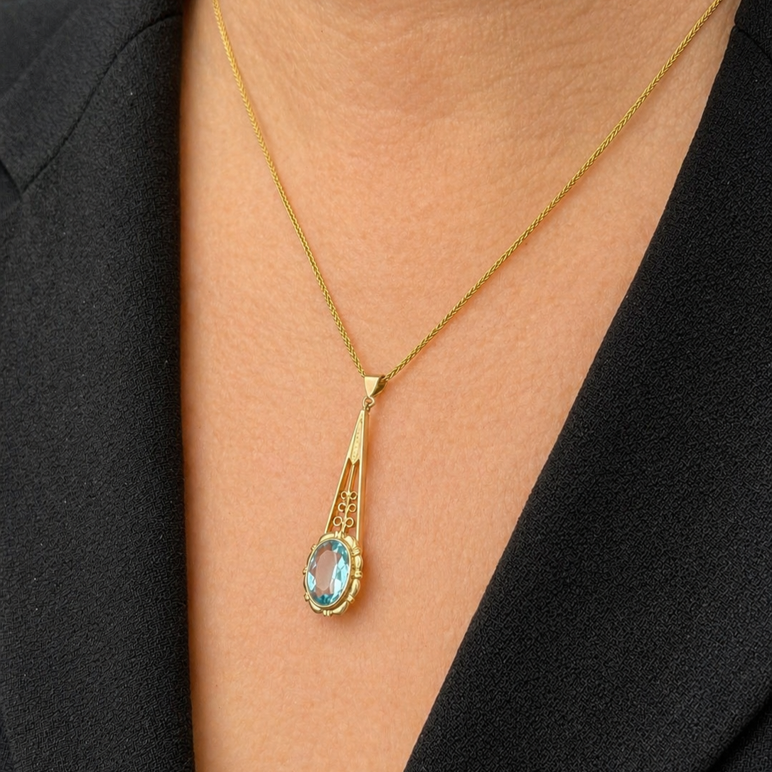 ANTIQUE EDWARDIAN c1900 BLUE PASTE PENDANT 9ct GOLD