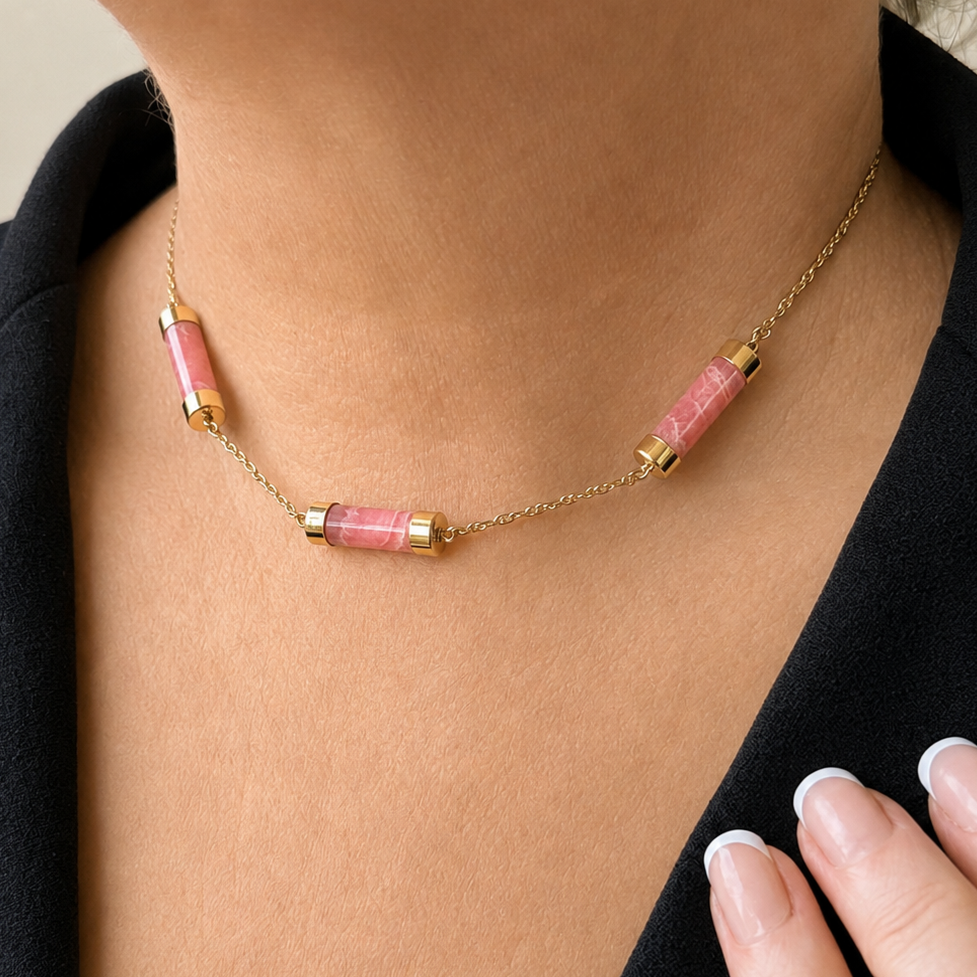 ANTIQUE EDWARDIAN RHODOCHROSITE NECKLACE 9ct GOLD