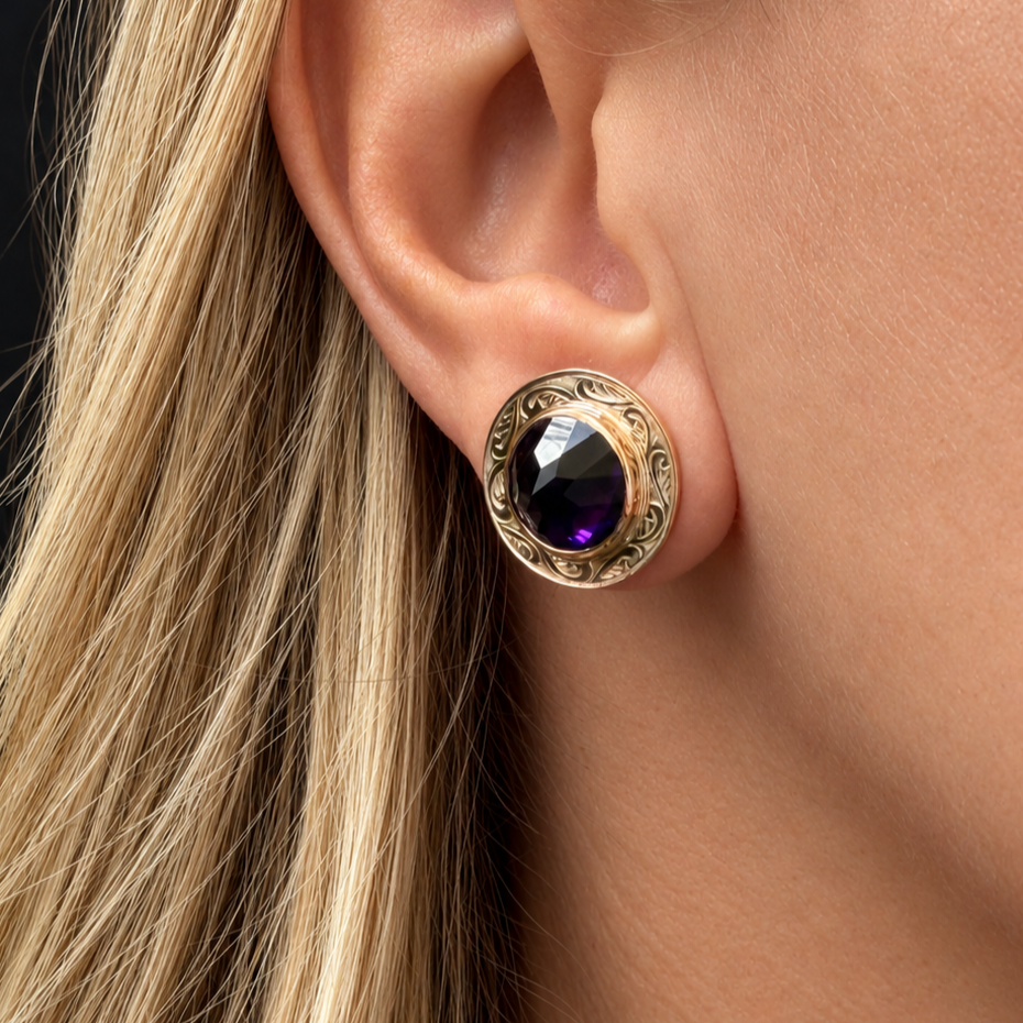 ANTIQUE AUSTRALIAN AMETHYST EARRINGS 9ct GOLD