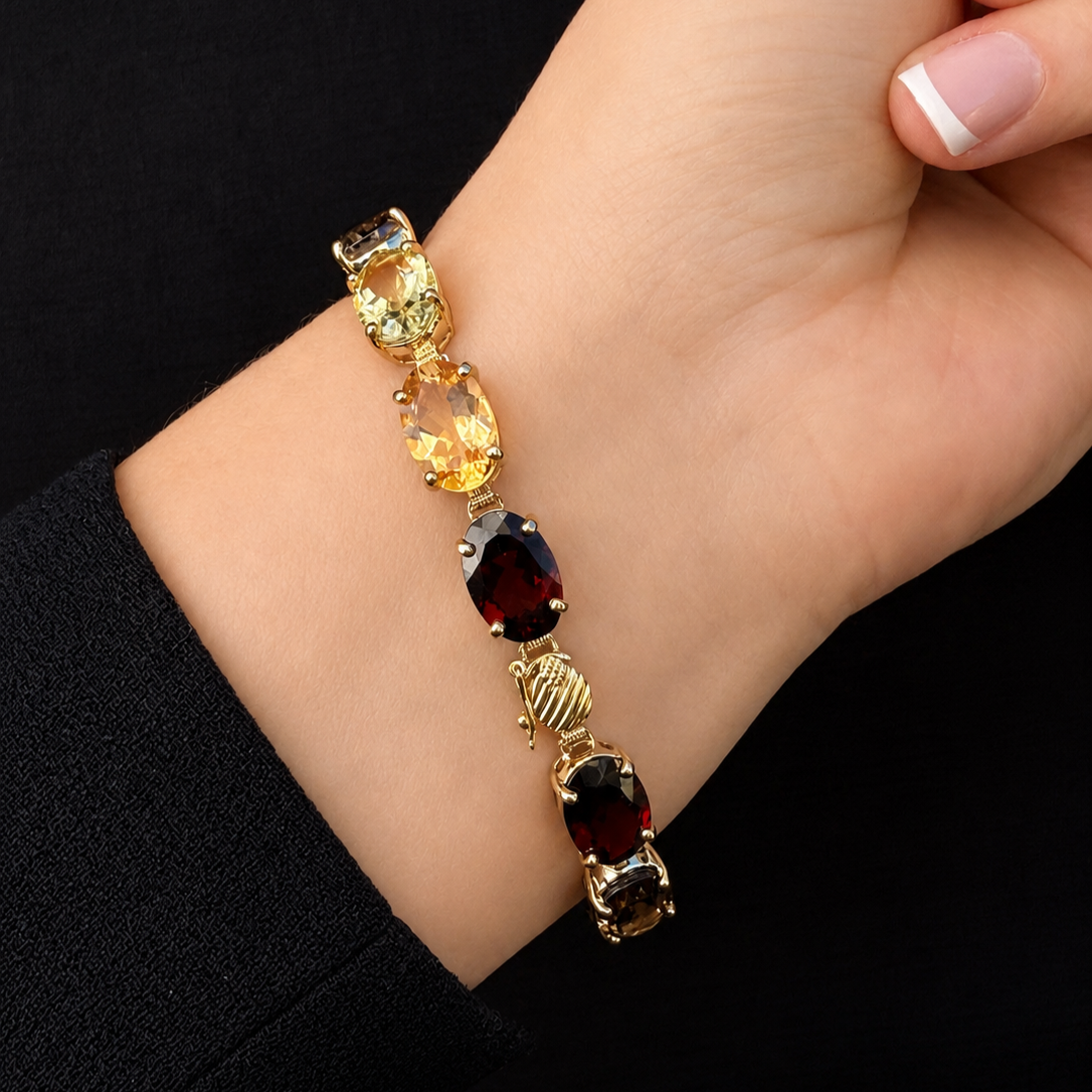 VINTAGE 45ct MIXED GEM BRACELET 9ct GOLD