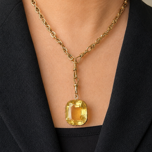 ANTIQUE VICTORIAN 53ct CITRINE PENDANT ON DOG CLIP 9ct GOLD