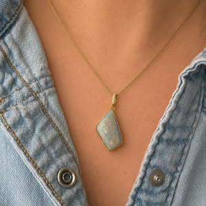 MID-CENTURY SOLID BLACK OPAL & DIAMOND PENDANT 9ct GOLD