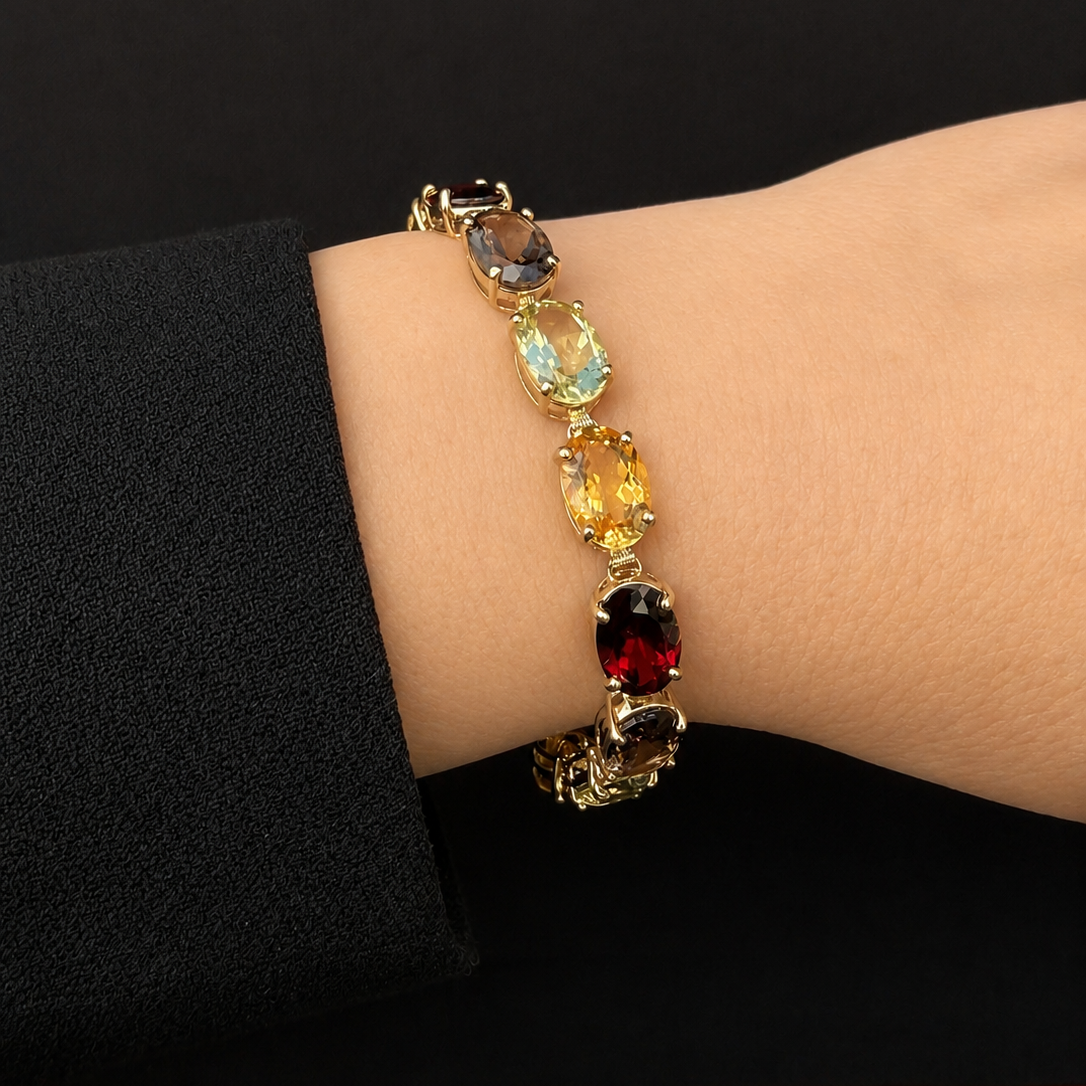 VINTAGE 45ct MIXED GEM BRACELET 9ct GOLD