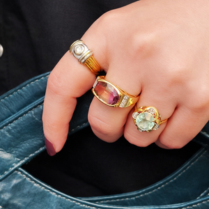 VINTAGE 6ct AMETRINE & DIAMOND RING 9ct GOLD