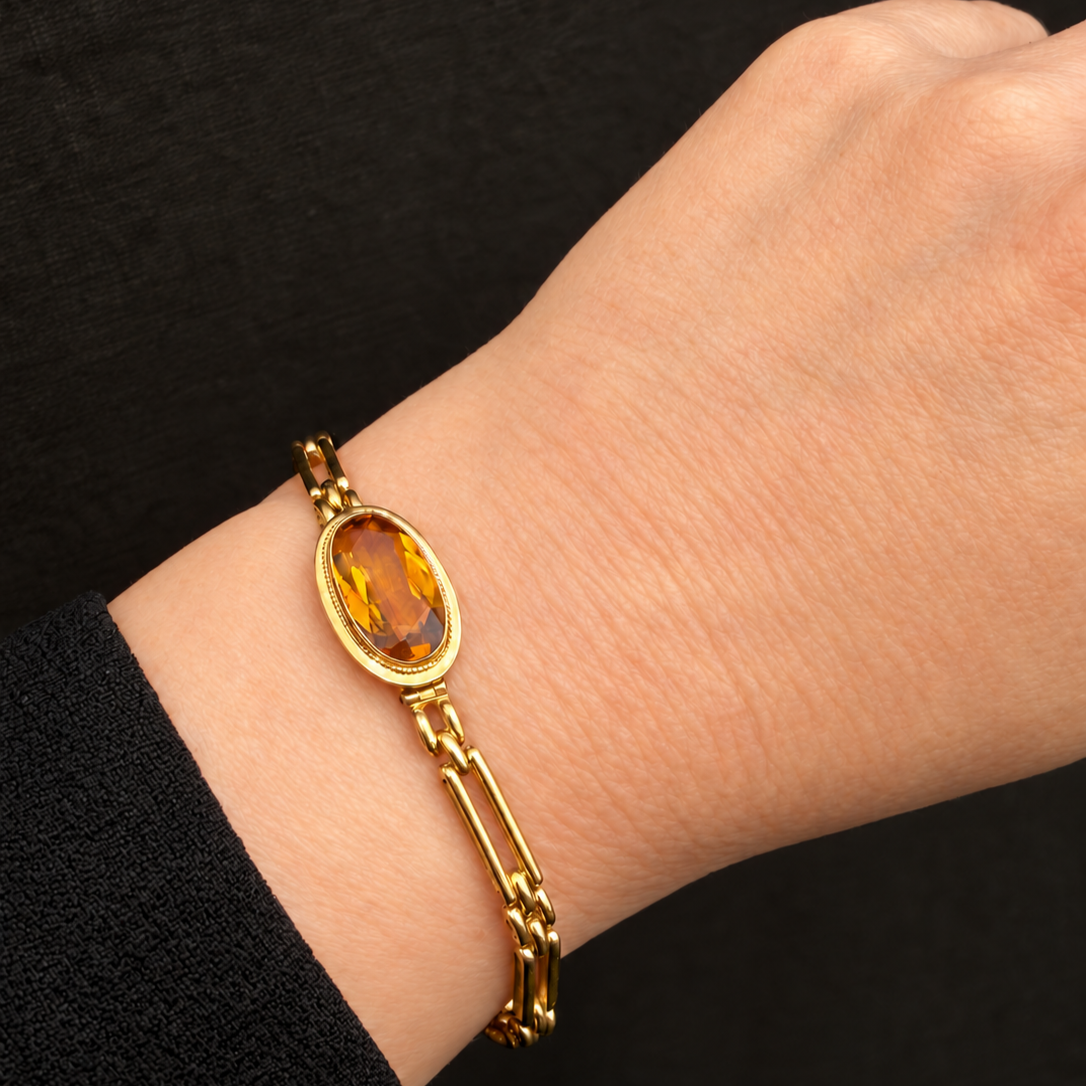 ANTIQUE EDWARDIAN 4.80ct CITRINE BRACELET 9ct GOLD