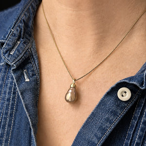 BESPOKE PEACOCK BAROQUE PEARL PENDANT 14ct GOLD