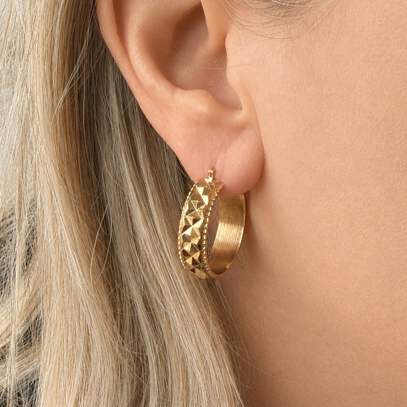 ANTIQUE EDWARDIAN TEXTURED 9ct GOLD HOOP EARRINGS
