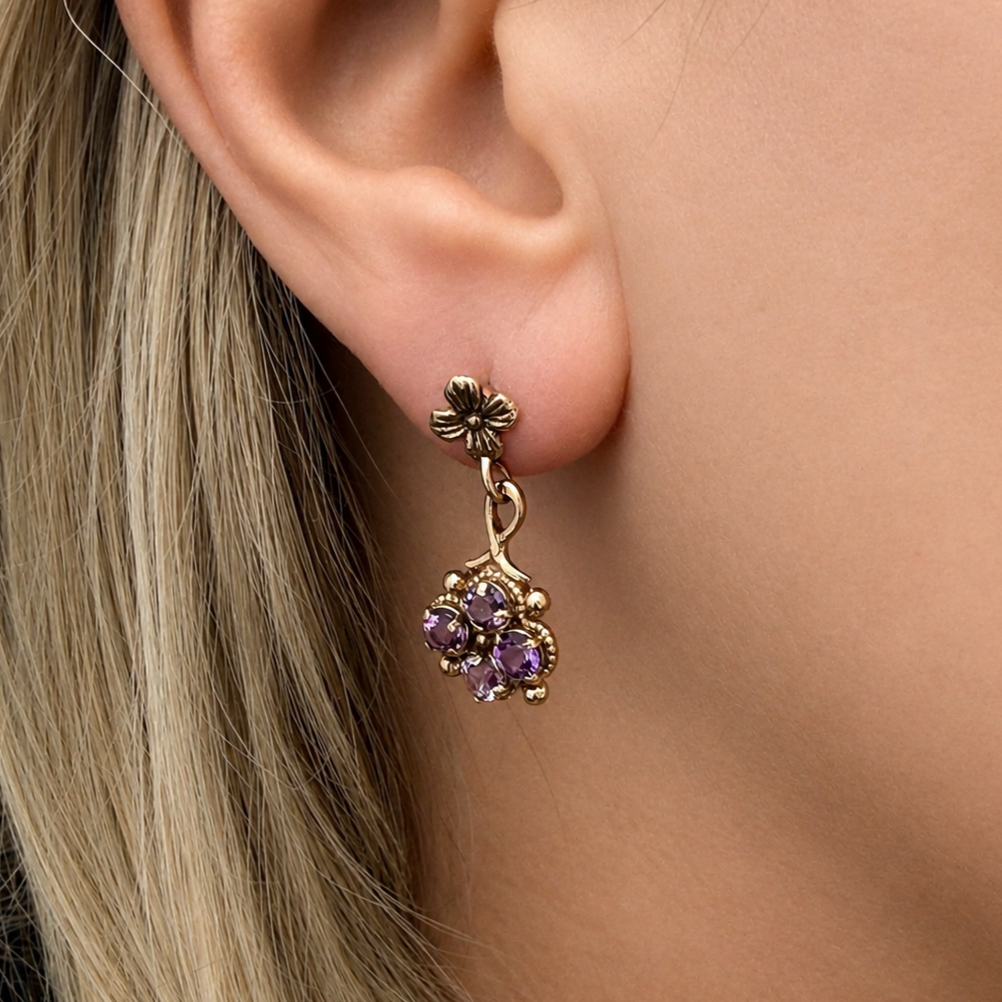 ANTIQUE EDWARDIAN AMETHYST EARRINGS 9ct GOLD