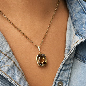 BESPOKE 16.95ct IMPERIAL TOPAZ & DIAMOND PENDANT 14ct GOLD